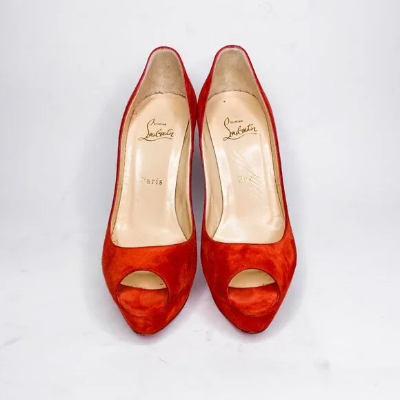 Christian Louboutin Fiery Red Peep-Toe Heels - Picture 2 of 10